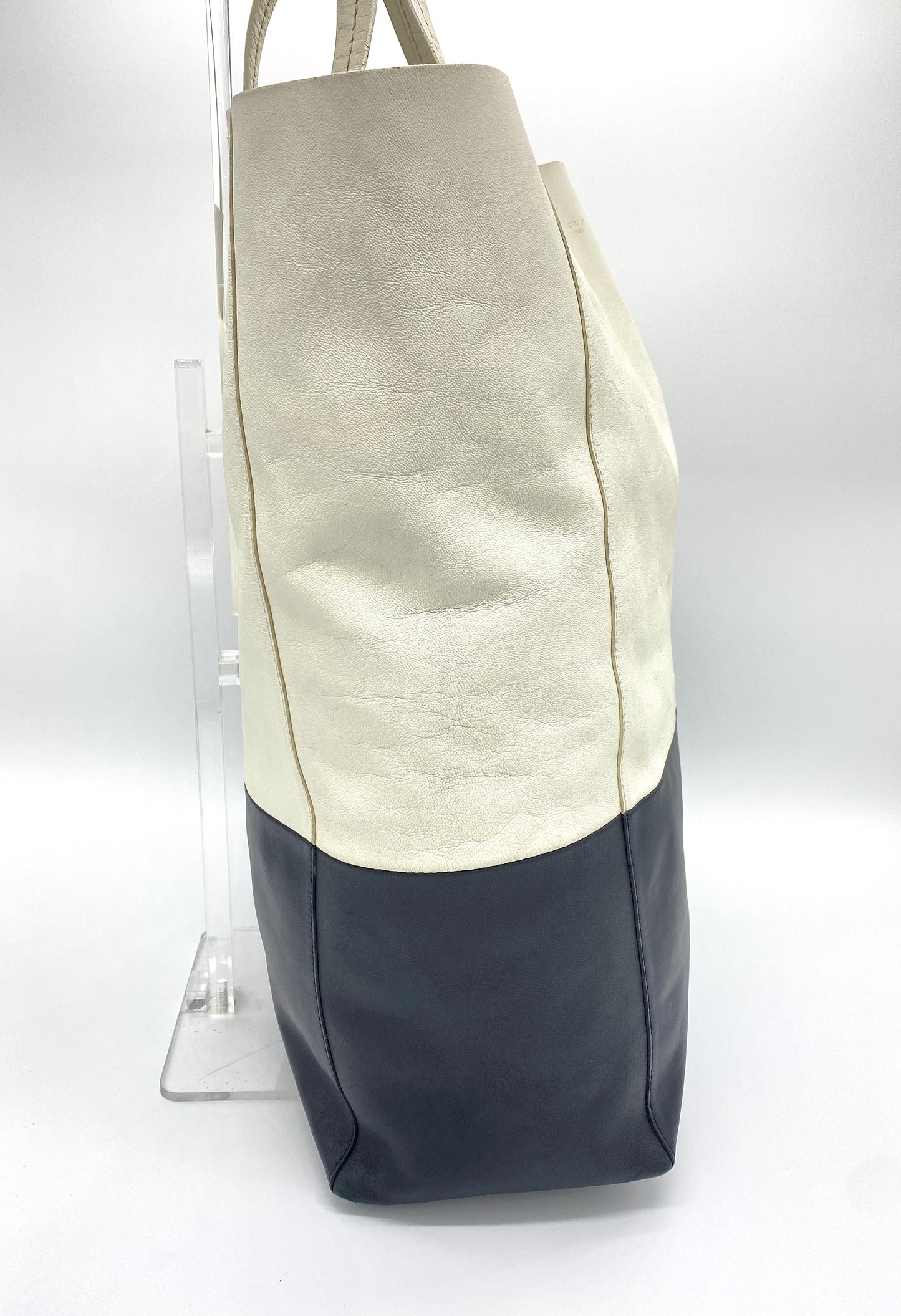 CELINE Horizontal Cabas Leather Tote Bag Gray Beige Authentic AA698