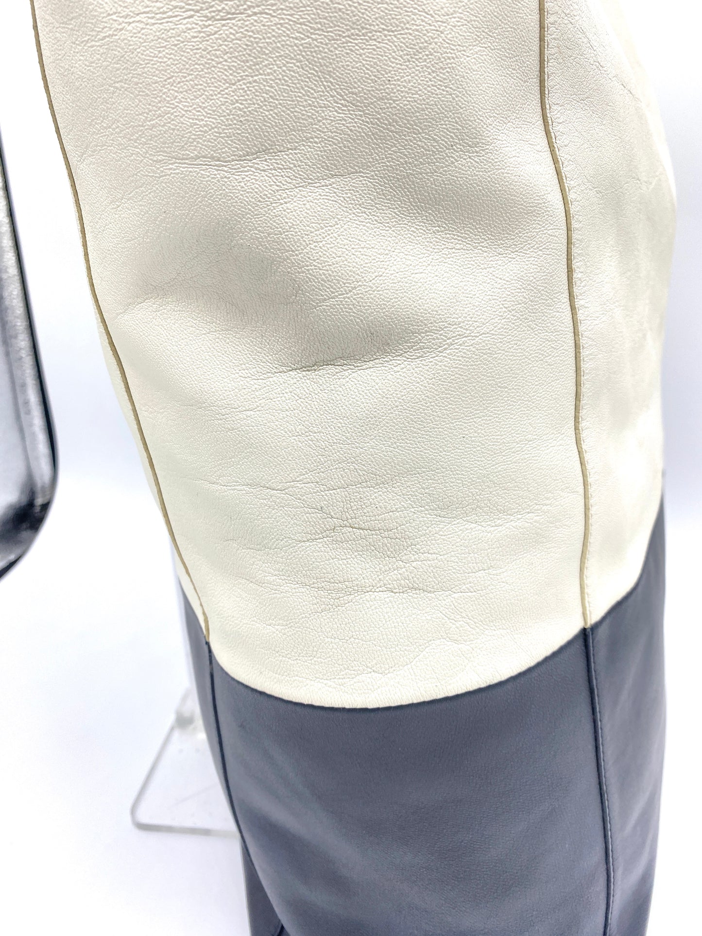 CELINE Horizontal Cabas Leather Tote Bag Gray Beige Authentic AA698