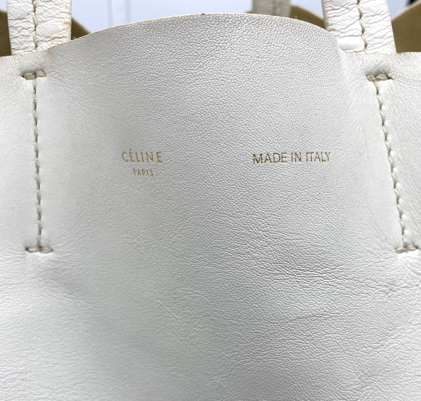 CELINE Horizontal Cabas Leather Tote Bag Gray Beige Authentic AA698