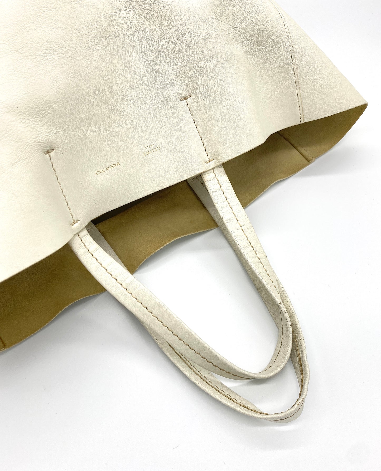 CELINE Horizontal Cabas Leather Tote Bag Gray Beige Authentic AA698