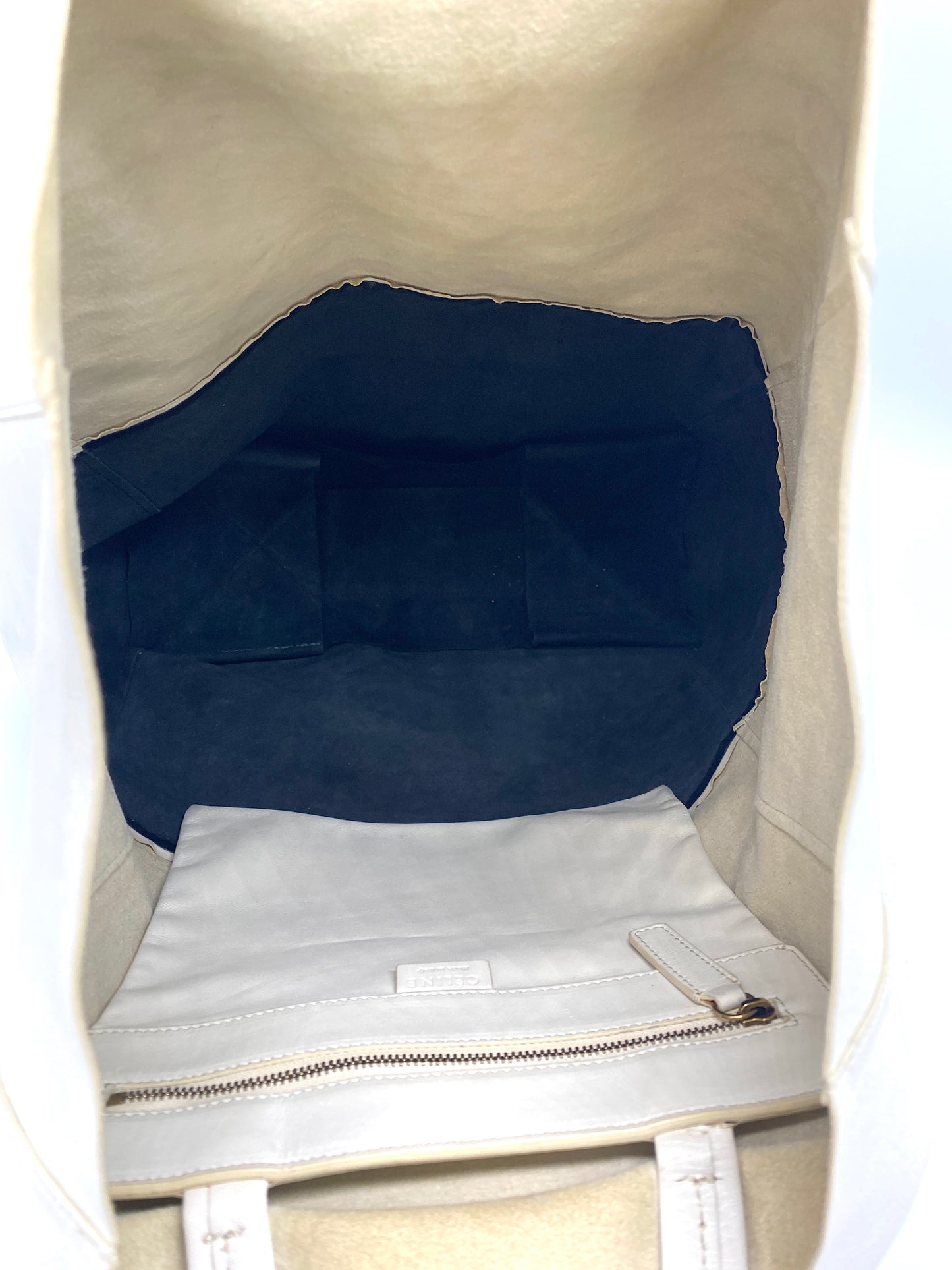 CELINE Horizontal Cabas Leather Tote Bag Gray Beige Authentic AA698