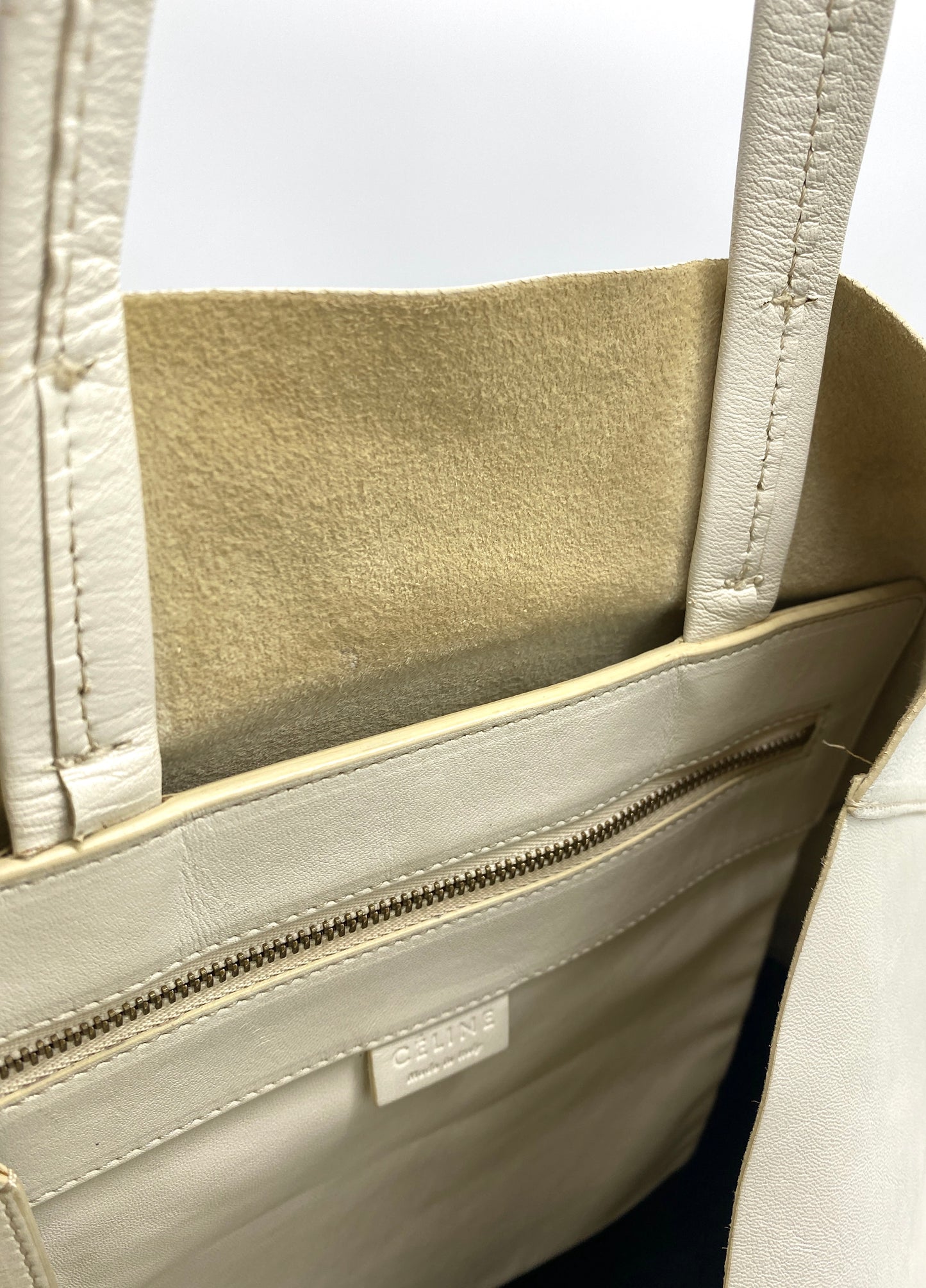 CELINE Horizontal Cabas Leather Tote Bag Gray Beige Authentic AA698