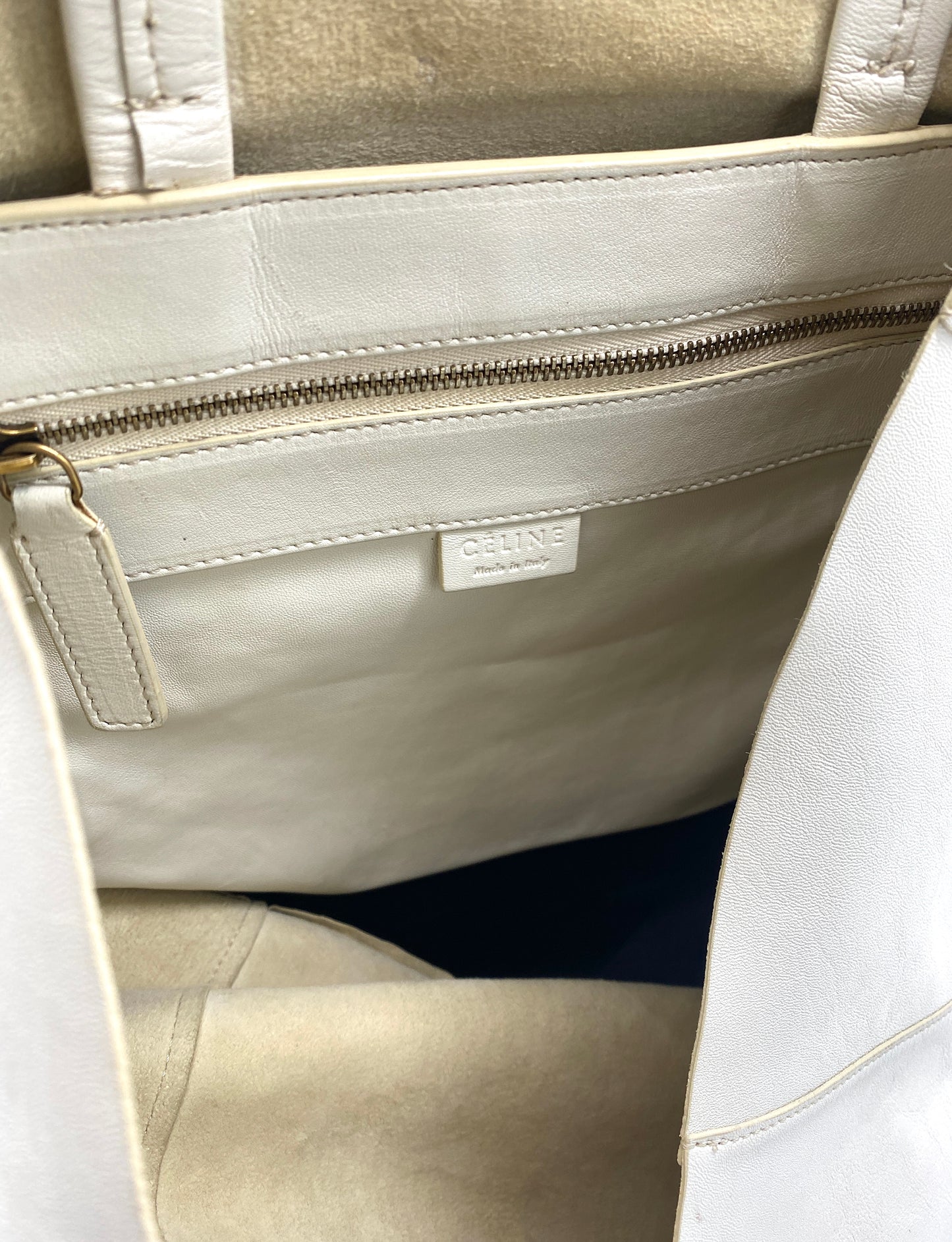 CELINE Horizontal Cabas Leather Tote Bag Gray Beige Authentic AA698