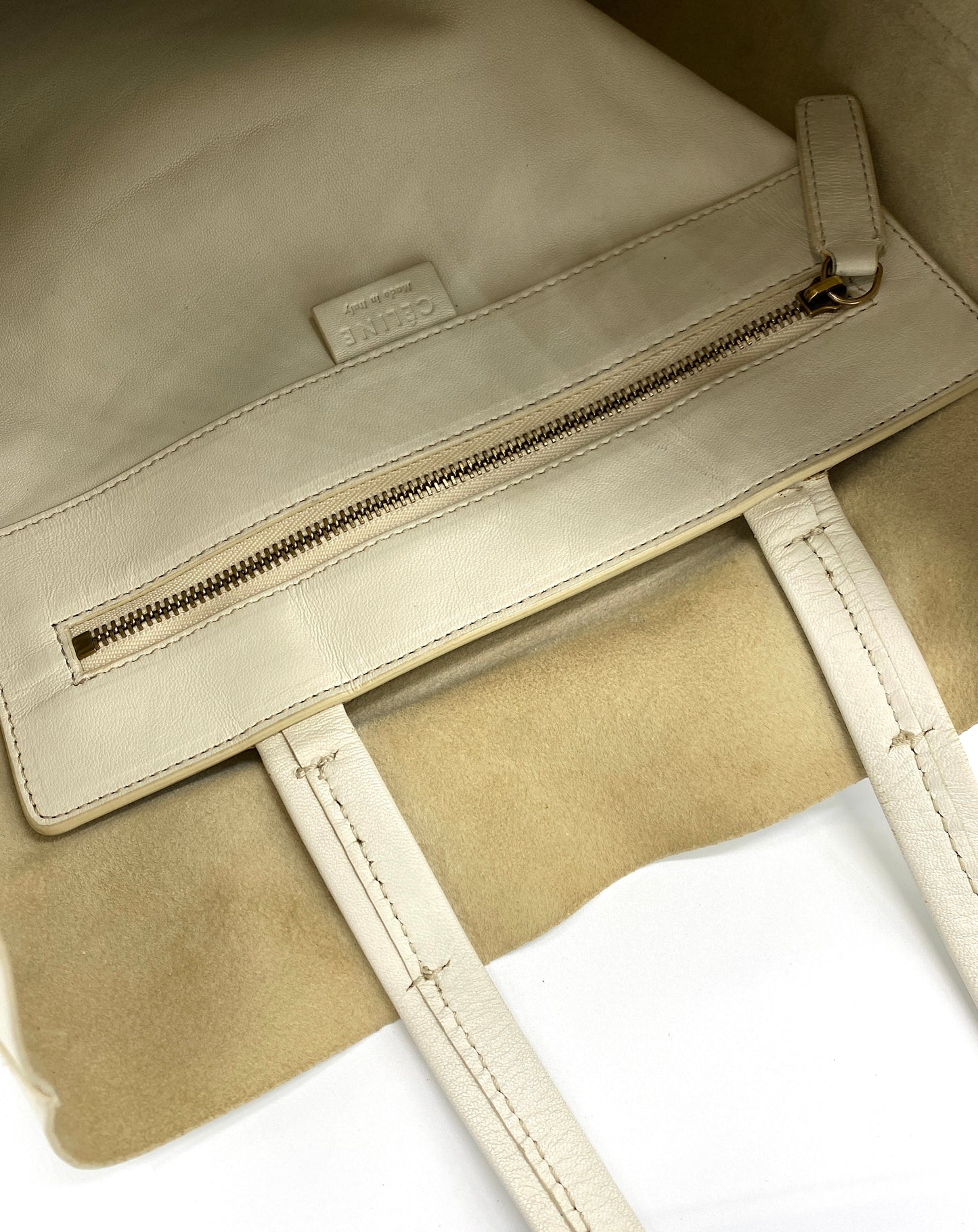 CELINE Horizontal Cabas Leather Tote Bag Gray Beige Authentic AA698
