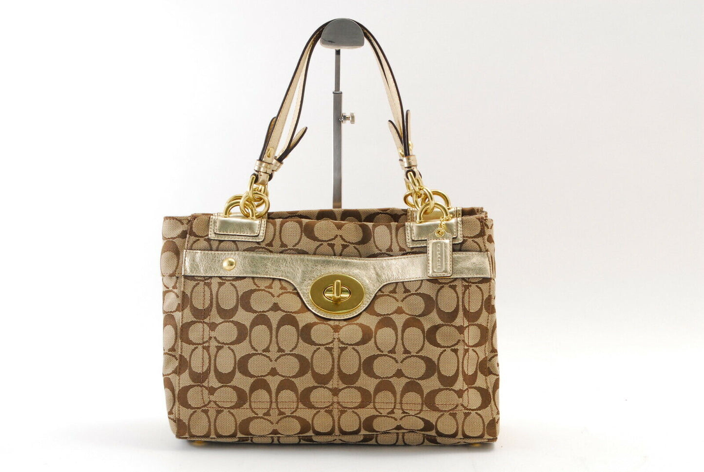 【Rank SA】Authentic Coach Handbag Canvas Beige x Brown x Gold Unu From Japan A498