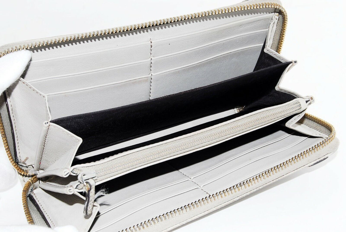 【Rank B】Auth Gucci Round Zipper Sima Leather Ivory from Japan R53