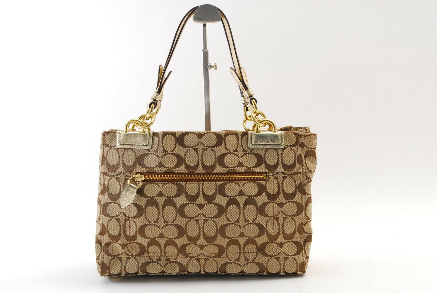 【Rank SA】Authentic Coach Handbag Canvas Beige x Brown x Gold Unu From Japan A498