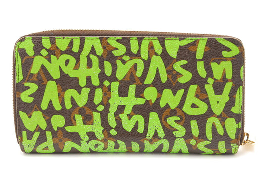 Louis-Vuitton Graffiti Zippy Wallet Letters Lime Green RARE A861