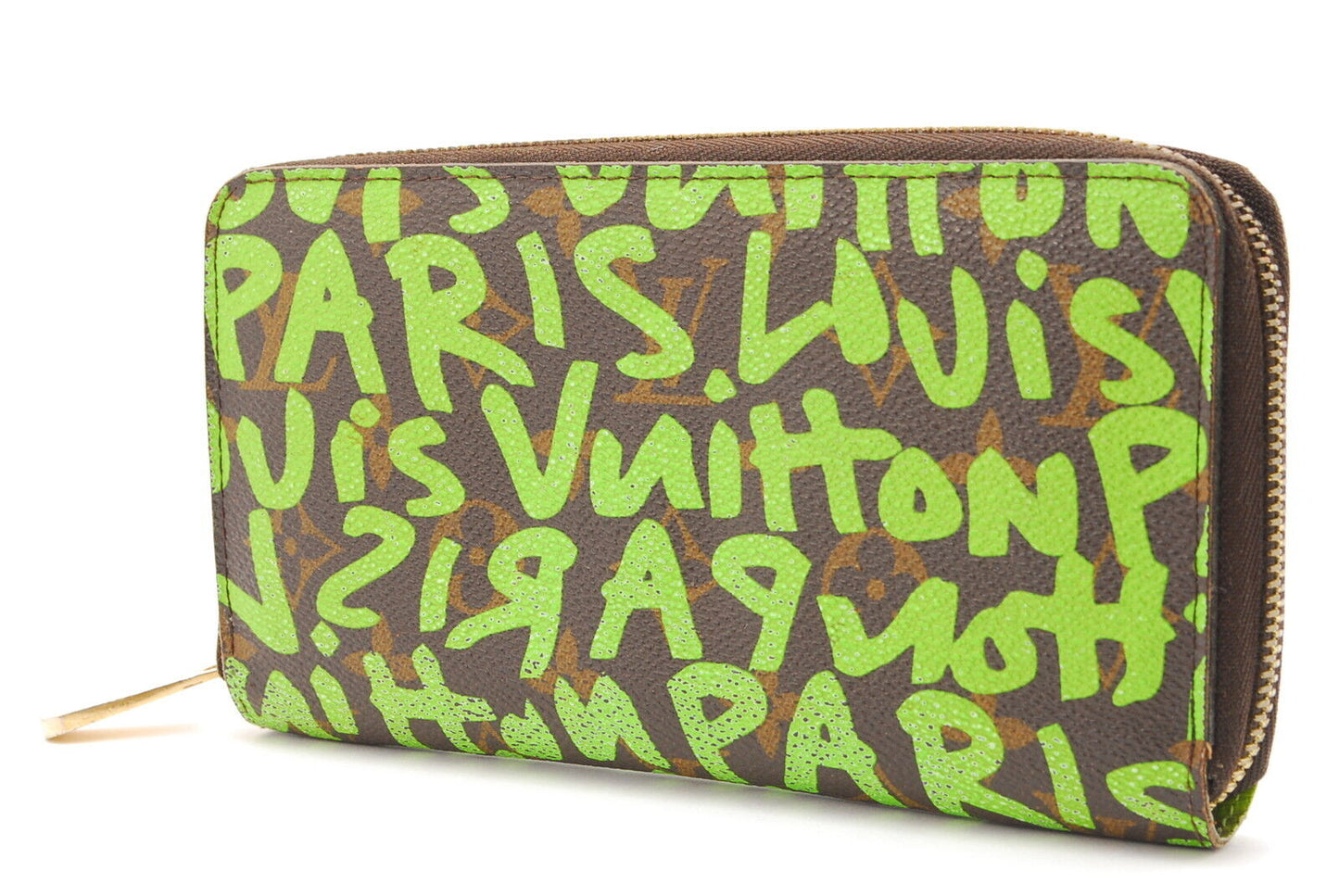 Louis-Vuitton Graffiti Zippy Wallet Letters Lime Green RARE A861