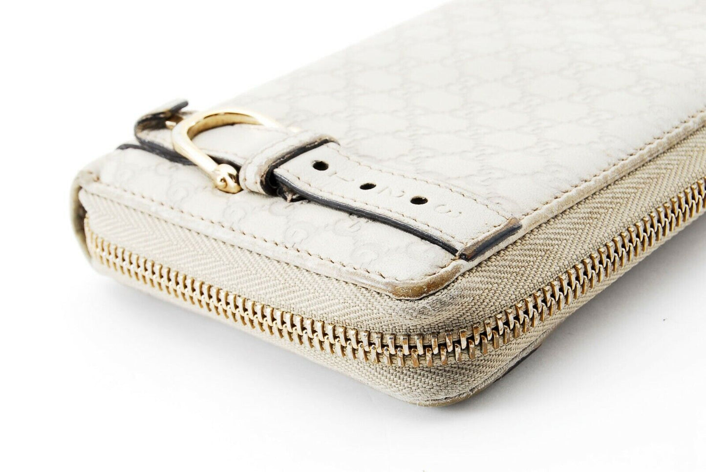 【Rank B】Auth Gucci Round Zipper Sima Leather Ivory from Japan R53