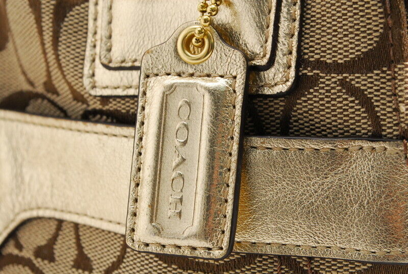 【Rank SA】Authentic Coach Handbag Canvas Beige x Brown x Gold Unu From Japan A498