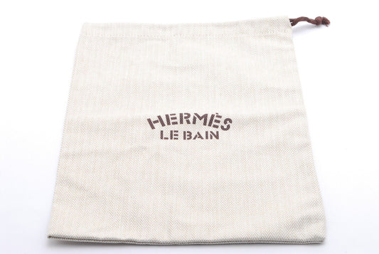 HERMES Drawstring Bag Beige Canvas Authentic A915