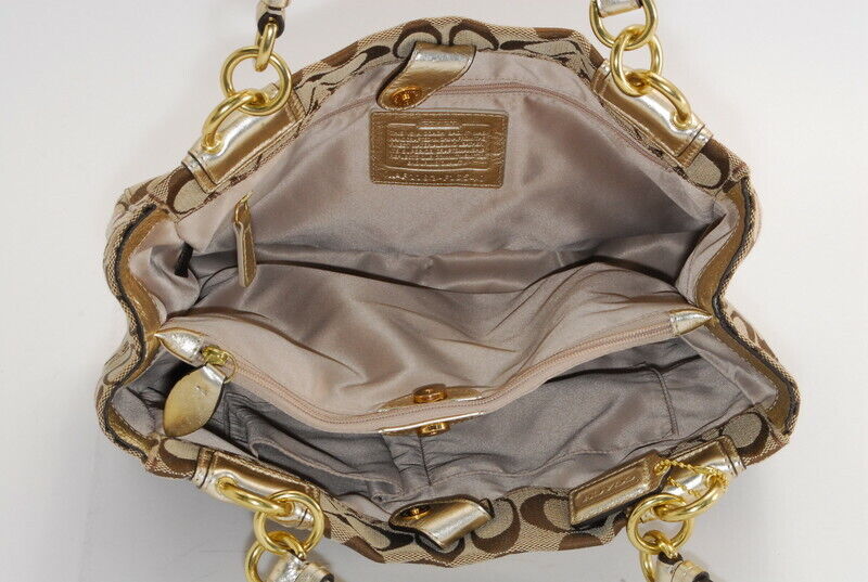【Rank SA】Authentic Coach Handbag Canvas Beige x Brown x Gold Unu From Japan A498