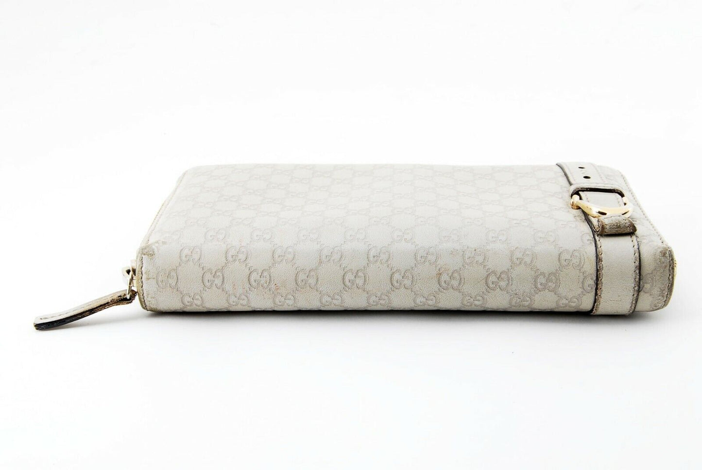 【Rank B】Auth Gucci Round Zipper Sima Leather Ivory from Japan R53